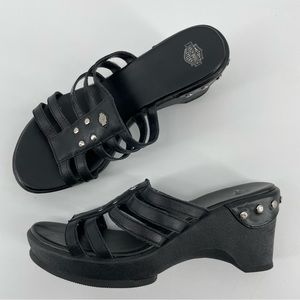 Harley Davidson Womens Wedge Sandals Black Leather Studded Strappy Clog 7M